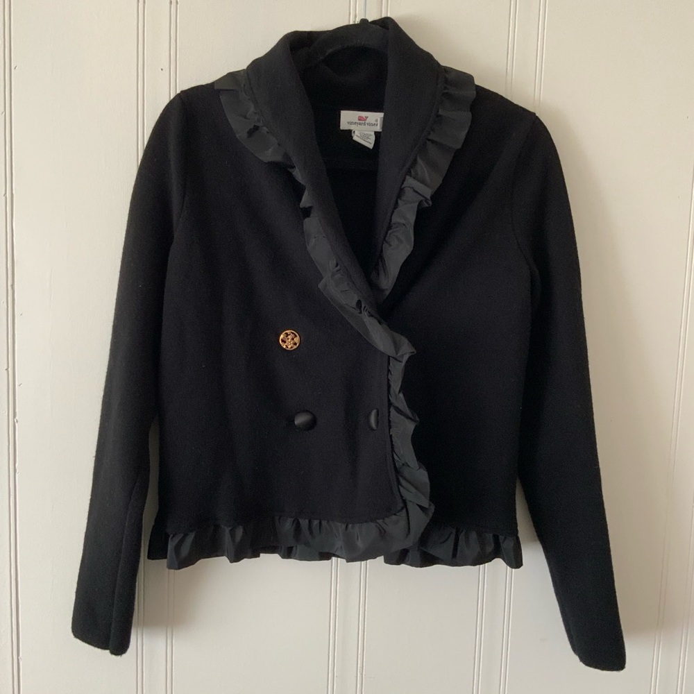 Vineyard Vines Black Blazer with Ruffle Detail